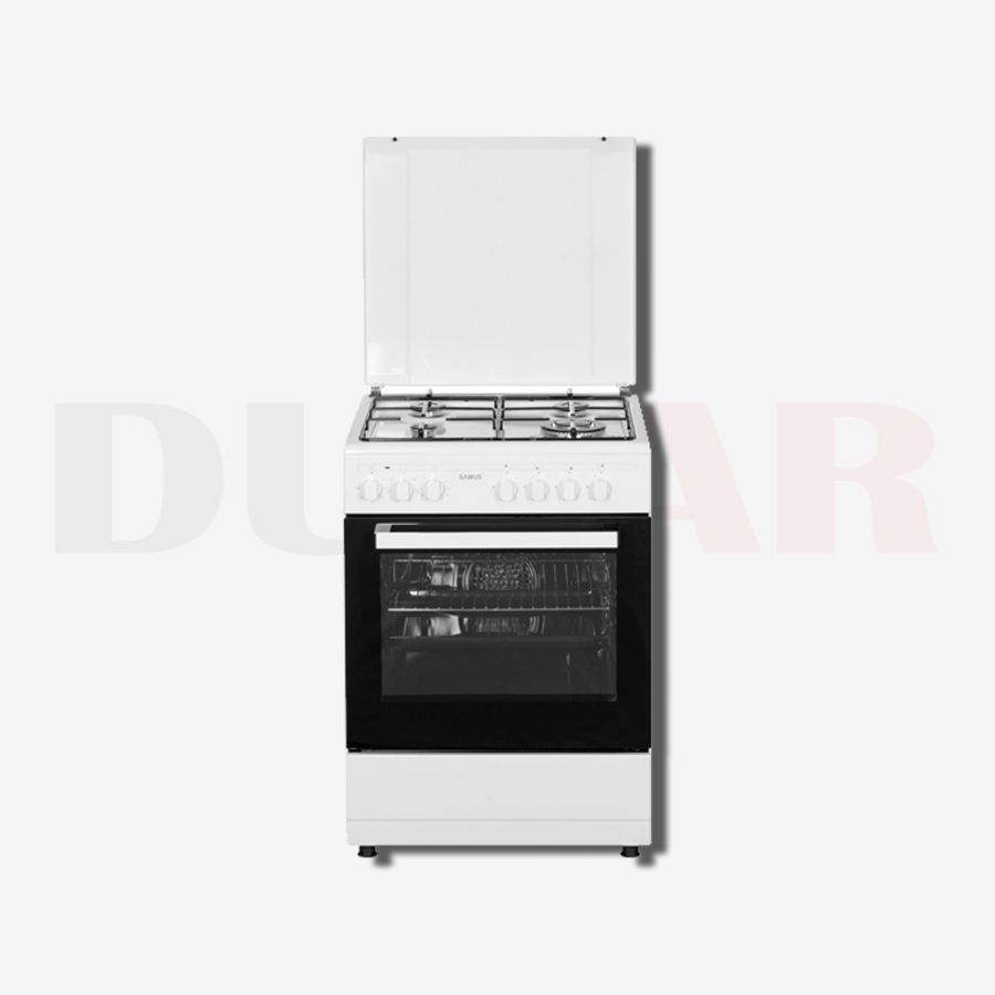 Aragaz Samus SM662AENS, 4 Arzătoare Gaz, Cuptor electric, 56L, 7 Funcții, Timer, Alb Aragaz Samus SM662AENS, 4 Arzătoare Gaz, Cuptor electric, 56L, 7 Funcții, Timer, Alb