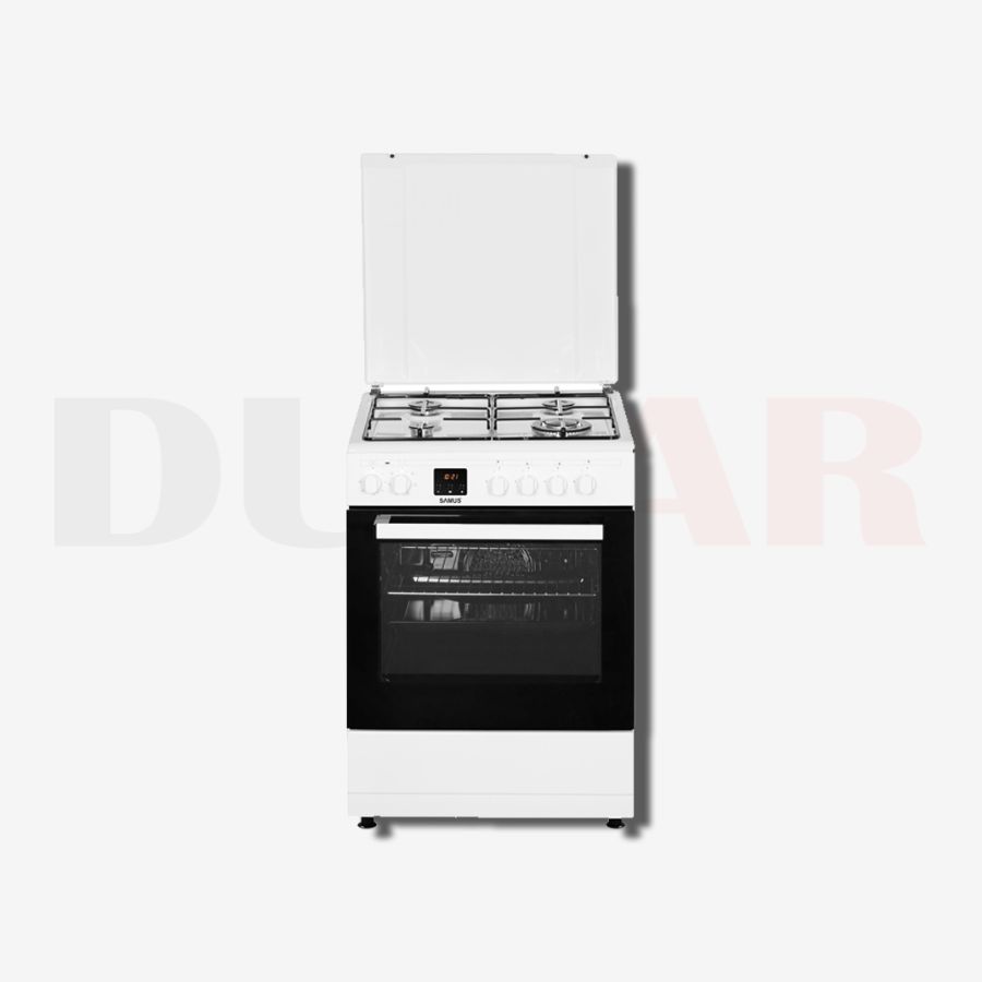 Aragaz Samus SM663AENS, 4 Arzătoare gaz, Cuptor electric, 56 L, 7 Funcții Aragaz Samus SM663AENS, 4 Arzătoare gaz, Cuptor electric, 56 L, 7 Funcții
